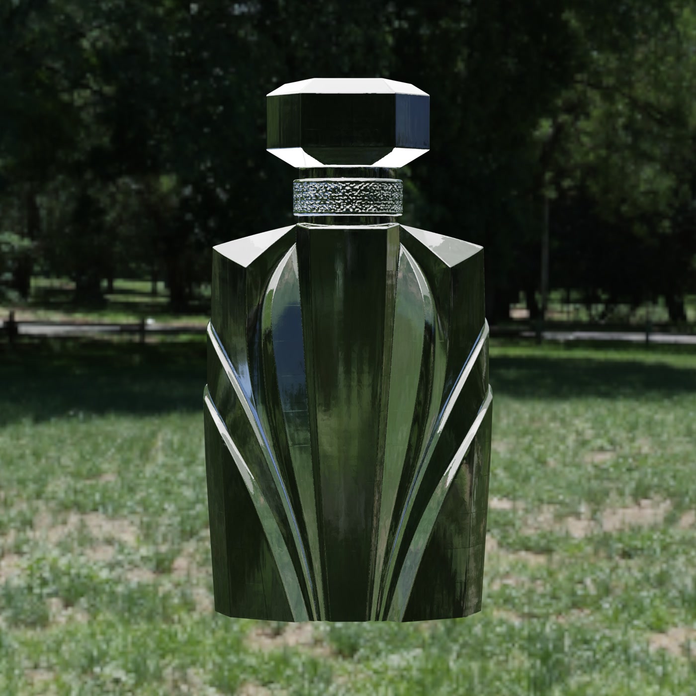 Glass perfume bottle 3D model rendered for a 360 degree product video