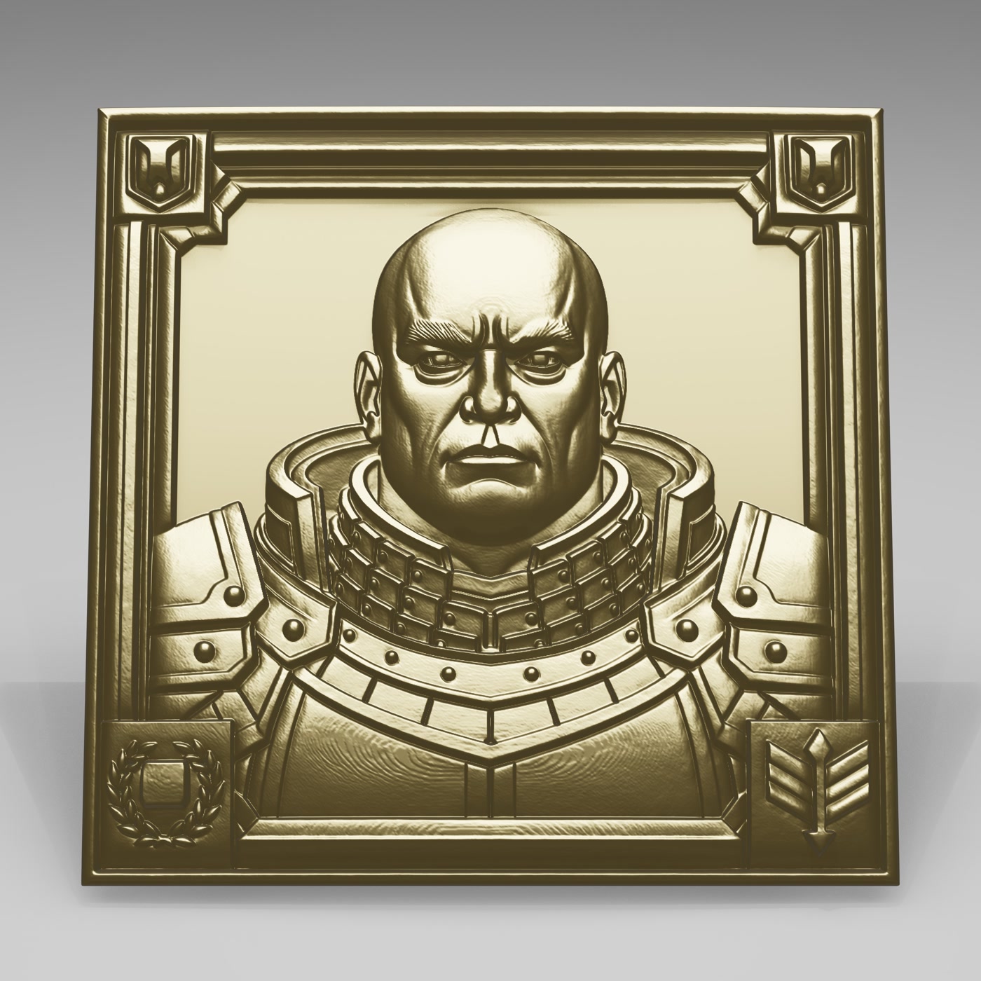 STL relief plaque rendered with studio lighting